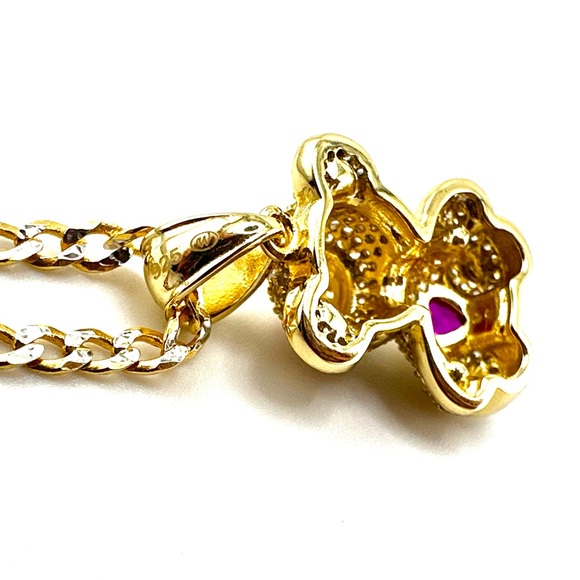 18K Gold Plated over 925 Sterling Silver Teddy Bear With Heart Pendant Necklace - Picture 5 of 9